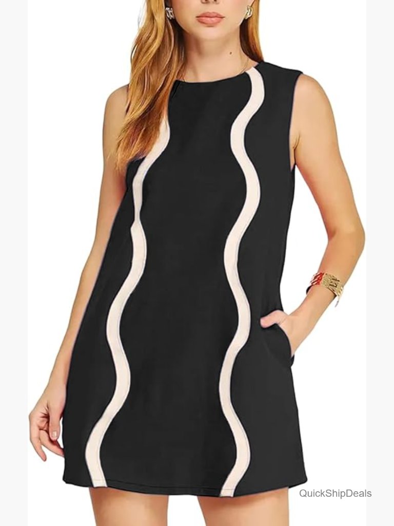 Sleeveless Color Block Mini Dress Casual Summer Shift Beach Sundress